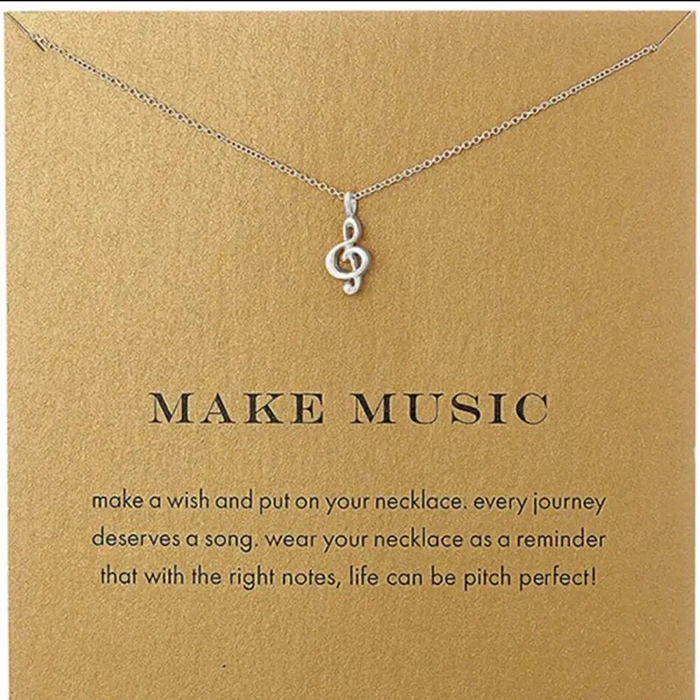 Treble clef Necklace Silver Chain Make Music Card Music Note